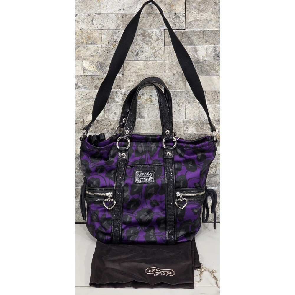 Coach Y2K Poppy Daisy Ocelot Glam Tote Purple Leopard Print Glitter Indie Sleaze